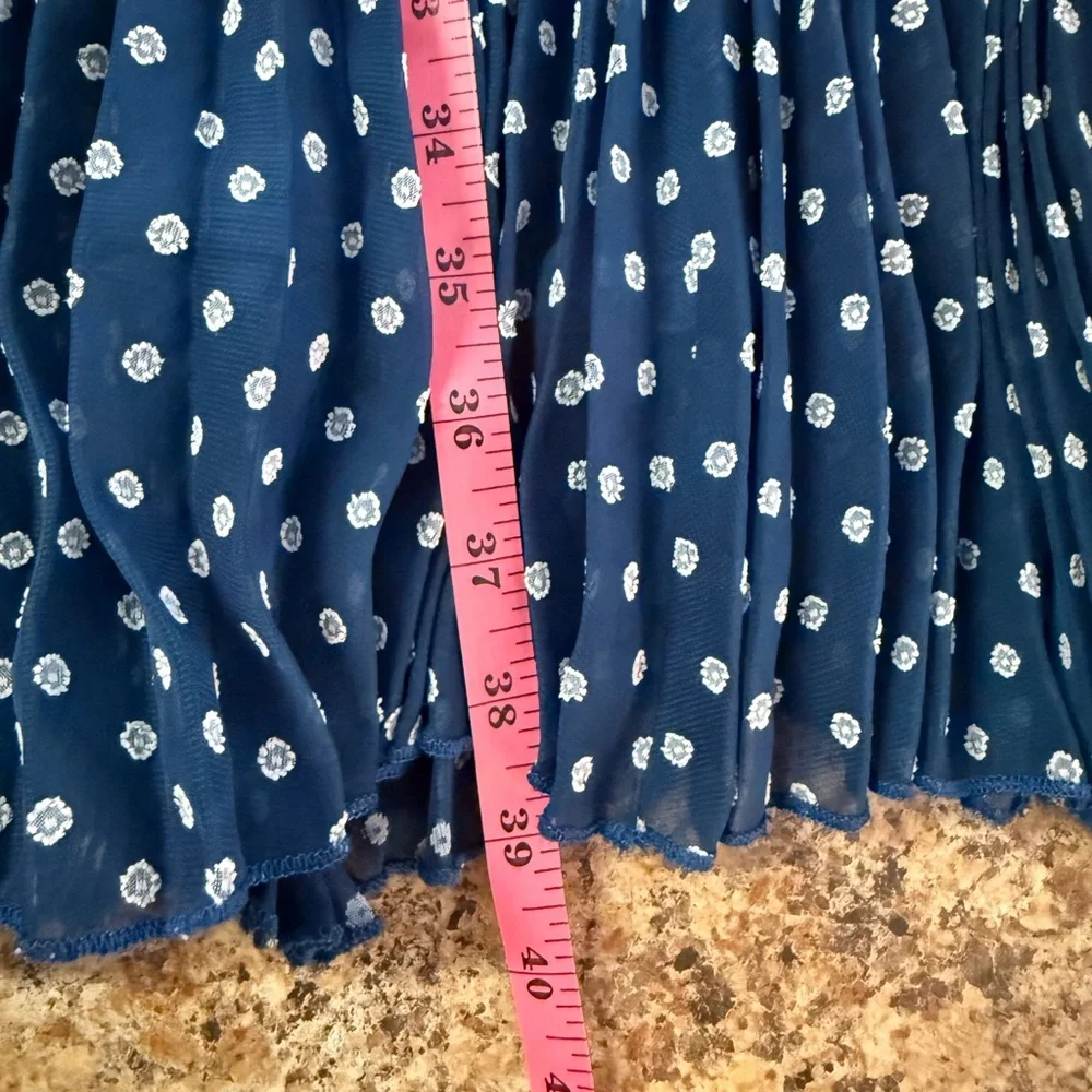 Eva Franco Navy Pleated Dress with White Dots 6P - Picture 7 of 7